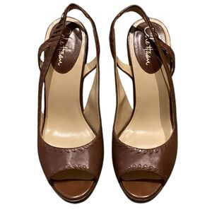 Cole Haan Stacked Wooden Heel Leather Wedge Sandals 10B